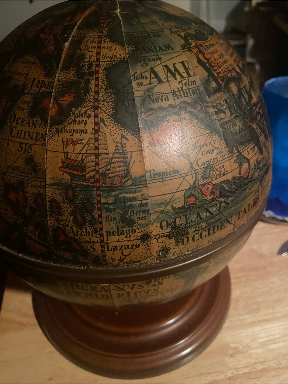 Antique-Style Brown and Tan Decorative Globe - Unbranded